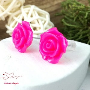 14 mm pink rózsa bedugós fülbevaló � nemesacél alapú romantikus virág ékszer, ajándék nőknek - ékszer - fülbevaló - pötty fülbevaló - Meska.hu