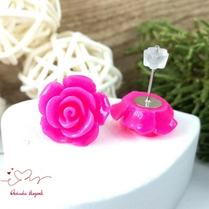 14 mm pink rózsa bedugós fülbevaló � nemesacél alapú romantikus virág ékszer, ajándék nőknek - ékszer - fülbevaló - pötty fülbevaló - Meska.hu