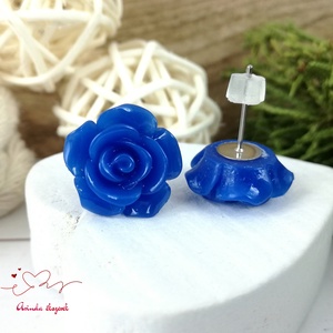 14 mm sötétkék rózsa bedugós fülbevaló � nemesacél alapú romantikus virág ékszer, ajándék nőknek - ékszer - fülbevaló - pötty fülbevaló - Meska.hu