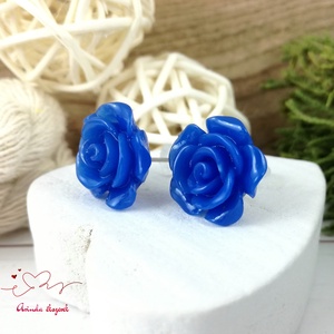 14 mm sötétkék rózsa bedugós fülbevaló � nemesacél alapú romantikus virág ékszer, ajándék nőknek - ékszer - fülbevaló - pötty fülbevaló - Meska.hu