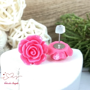 14 mm sötét rózsa rózsa bedugós fülbevaló � nemesacél alapú romantikus virág ékszer, ajándék nőknek - ékszer - fülbevaló - pötty fülbevaló - Meska.hu