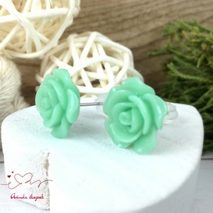14 mm menta rózsa bedugós fülbevaló � nemesacél alapú romantikus virág ékszer, ajándék nőknek - ékszer - fülbevaló - pötty fülbevaló - Meska.hu