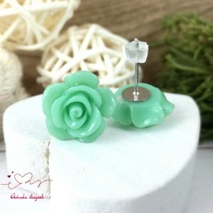 14 mm menta rózsa bedugós fülbevaló � nemesacél alapú romantikus virág ékszer, ajándék nőknek - ékszer - fülbevaló - pötty fülbevaló - Meska.hu