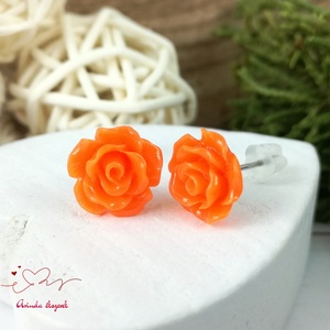 Narancs rózsás bedugós fülbevaló � 10 mm, nemesacél alapú elegáns virág ékszer - ékszer - fülbevaló - pötty fülbevaló - Meska.hu