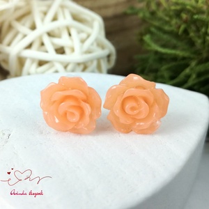 Barack rózsás bedugós fülbevaló � 10 mm, nemesacél alapú elegáns virág ékszer, Ékszer, Fülbevaló, Pötty fülbevaló, Ékszerkészítés, Gyöngyfűzés, gyöngyhímzés, MESKA