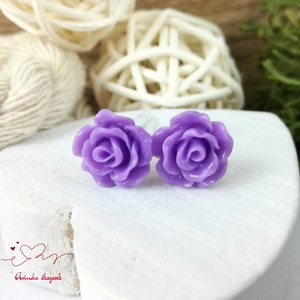Lila rózsás bedugós fülbevaló � 10 mm, nemesacél alapú elegáns virág ékszer, Ékszer, Fülbevaló, Pötty fülbevaló, Ékszerkészítés, Gyöngyfűzés, gyöngyhímzés, MESKA