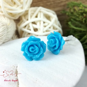Világoskék rózsás bedugós fülbevaló � 10 mm, nemesacél alapú elegáns virág ékszer - ékszer - fülbevaló - pötty fülbevaló - Meska.hu
