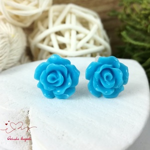 Világoskék rózsás bedugós fülbevaló � 10 mm, nemesacél alapú elegáns virág ékszer, Ékszer, Fülbevaló, Pötty fülbevaló, Ékszerkészítés, Gyöngyfűzés, gyöngyhímzés, MESKA