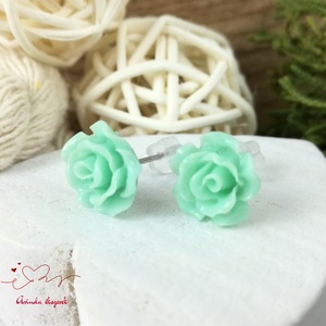 Menta rózsás bedugós fülbevaló � 10 mm, nemesacél alapú elegáns virág ékszer - ékszer - fülbevaló - pötty fülbevaló - Meska.hu