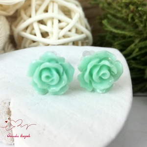 Menta rózsás bedugós fülbevaló � 10 mm, nemesacél alapú elegáns virág ékszer, Ékszer, Fülbevaló, Pötty fülbevaló, Ékszerkészítés, Gyöngyfűzés, gyöngyhímzés, MESKA