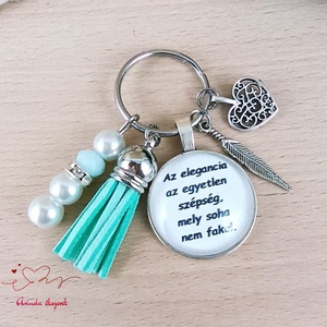 Az elegancia az egyetlen szépség, mely soha nem fakul menta bojtos idézetes kulcstartó � elegáns ajándék nőknek, Táska & Tok, Kulcstartó & Táskadísz, Kulcstartó, Ékszerkészítés, Gyöngyfűzés, gyöngyhímzés, MESKA