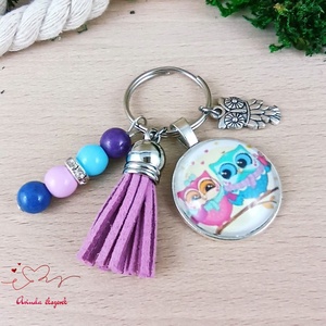 Baglyos üveglencsés kulcstartó lila bojttal � ajándék gyerekeknek és pedagógusoknak - táska & tok - kulcstartó & táskadísz - kulcstartó - Meska.hu