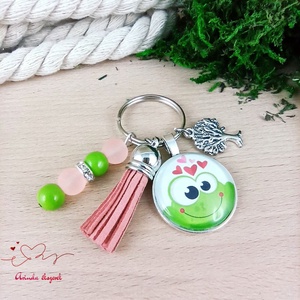 Békás üveglencsés kulcstartó rózsaszín bojttal � cuki ajándék gyerekeknek - táska & tok - kulcstartó & táskadísz - kulcstartó - Meska.hu