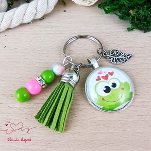 Békás üveglencsés kulcstartó zöld bojttal � cuki ajándék gyerekeknek - táska & tok - kulcstartó & táskadísz - kulcstartó - Meska.hu