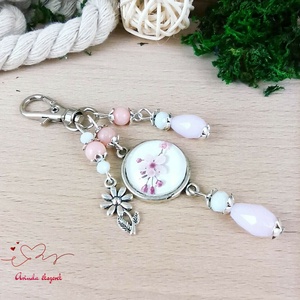 Cseresznyevirágos üveglencsés kulcstartó � romantikus ajándék nőknek - táska & tok - kulcstartó & táskadísz - kulcstartó - Meska.hu