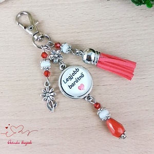 Legjobb barátnő üveglencsés kulcstartó piros bojttal � szívhez szóló ajándék barátnőnek, Táska & Tok, Kulcstartó & Táskadísz, Kulcstartó, Ékszerkészítés, Gyöngyfűzés, gyöngyhímzés, MESKA