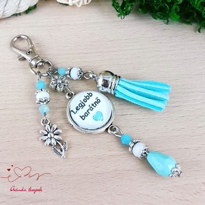 Legjobb barátnő üveglencsés kulcstartó világoskék bojttal � szívhez szóló ajándék barátnőnek - táska & tok - kulcstartó & táskadísz - kulcstartó - Meska.hu