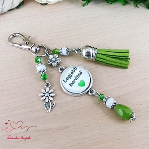 Legjobb barátnő üveglencsés kulcstartó zöld bojttal � szívhez szóló ajándék barátnőnek - táska & tok - kulcstartó & táskadísz - kulcstartó - Meska.hu