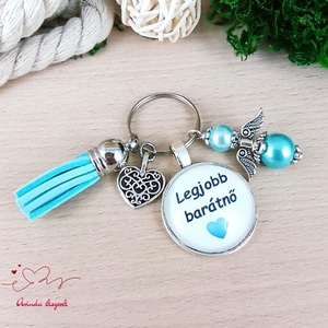Legjobb barátnő türkiz üveglencsés kulcstartó angyalkás dísszel � különleges ajándék barátnőnek - táska & tok - kulcstartó & táskadísz - kulcstartó - Meska.hu