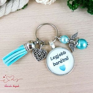 Legjobb barátnő türkiz üveglencsés kulcstartó angyalkás dísszel � különleges ajándék barátnőnek - Meska.hu