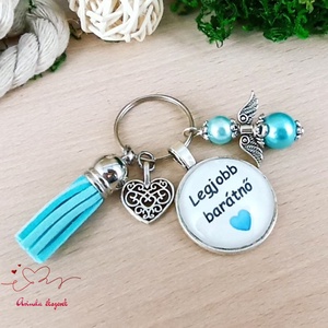 Legjobb barátnő türkiz üveglencsés kulcstartó angyalkás dísszel � különleges ajándék barátnőnek - táska & tok - kulcstartó & táskadísz - kulcstartó - Meska.hu