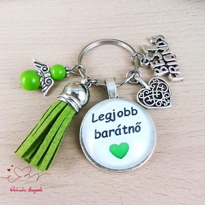 Legjobb barátnő zöld üveglencsés kulcstartó angyalkás dísszel � különleges ajándék barátnőnek - táska & tok - kulcstartó & táskadísz - kulcstartó - Meska.hu