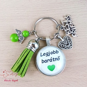 Legjobb barátnő zöld üveglencsés kulcstartó angyalkás dísszel � különleges ajándék barátnőnek - Meska.hu