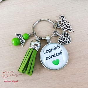 Legjobb barátnő zöld üveglencsés kulcstartó angyalkás dísszel � különleges ajándék barátnőnek - táska & tok - kulcstartó & táskadísz - kulcstartó - Meska.hu