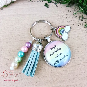 Legyél szivárvány valaki esőfelhőjében motivációs kulcstartó kék bojttal � inspiráló ajándék, Táska & Tok, Kulcstartó & Táskadísz, Kulcstartó, Ékszerkészítés, Gyöngyfűzés, gyöngyhímzés, MESKA