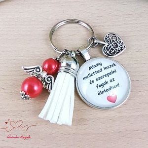 Mindig melletted leszek üveglencsés kulcstartó fehér bojttal � szívhez szóló ajándék szeretteidnek - táska & tok - kulcstartó & táskadísz - kulcstartó - Meska.hu