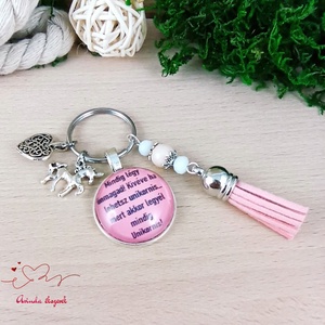 Unikornisos motivációs üveglencsés kulcstartó rózsaszín bojttal � inspiráló ajándék kislányoknak - táska & tok - kulcstartó & táskadísz - kulcstartó - Meska.hu