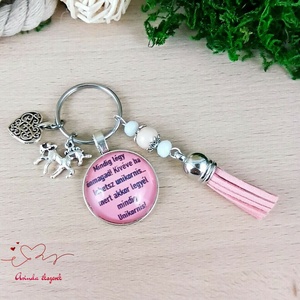 Unikornisos motivációs üveglencsés kulcstartó rózsaszín bojttal � inspiráló ajándék kislányoknak, Táska & Tok, Kulcstartó & Táskadísz, Kulcstartó, Ékszerkészítés, Gyöngyfűzés, gyöngyhímzés, MESKA