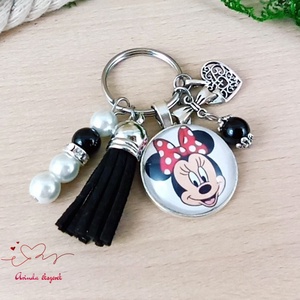 Minnie mintás üveglencsés kulcstartó fekete bojttal � cuki ajándék lányoknak - táska & tok - kulcstartó & táskadísz - kulcstartó - Meska.hu
