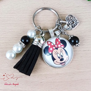 Minnie mintás üveglencsés kulcstartó fekete bojttal � cuki ajándék lányoknak - táska & tok - kulcstartó & táskadísz - kulcstartó - Meska.hu