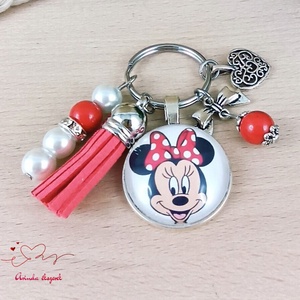 Minnie mintás üveglencsés kulcstartó piros bojttal � cuki ajándék lányoknak - táska & tok - kulcstartó & táskadísz - kulcstartó - Meska.hu