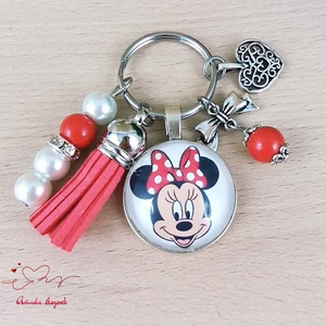 Minnie mintás üveglencsés kulcstartó piros bojttal � cuki ajándék lányoknak, Táska & Tok, Kulcstartó & Táskadísz, Kulcstartó, Ékszerkészítés, Gyöngyfűzés, gyöngyhímzés, MESKA