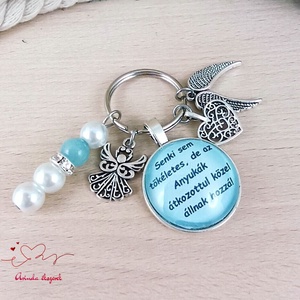 Idézetes kulcstartó anyának kék üveglencsével � Senki sem tökéletes ajándék - táska & tok - kulcstartó & táskadísz - kulcstartó - Meska.hu