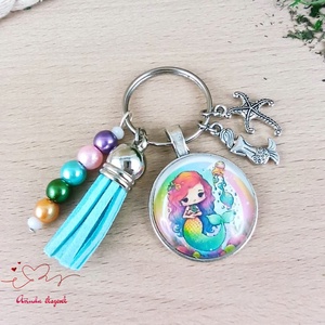 Sellő kulcstartó kék bojttal � születésnapi ajándék kislánynak, Táska & Tok, Kulcstartó & Táskadísz, Kulcstartó, Ékszerkészítés, Gyöngyfűzés, gyöngyhímzés, MESKA