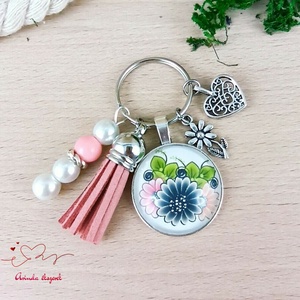 Színes virágok kulcstartó rózsaszín bojttal � ajándék óvónéninek, dadusnak tanévzáróra - táska & tok - kulcstartó & táskadísz - kulcstartó - Meska.hu