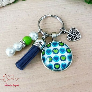 Szíves kulcstartó kék bojttal � ajándék barátnőnek, anyának - táska & tok - kulcstartó & táskadísz - kulcstartó - Meska.hu