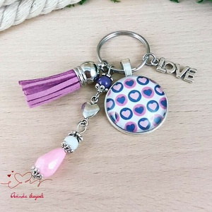 Szíves kulcstartó rózsaszín bojttal � ajándék barátnőnek, anyának - táska & tok - kulcstartó & táskadísz - kulcstartó - Meska.hu