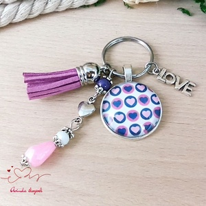 Szíves kulcstartó rózsaszín bojttal � ajándék barátnőnek, anyának - táska & tok - kulcstartó & táskadísz - kulcstartó - Meska.hu