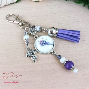 Tavaszi séta virágos kulcstartó lila bojttal � nőies ajándék nőknek - táska & tok - kulcstartó & táskadísz - kulcstartó - Meska.hu
