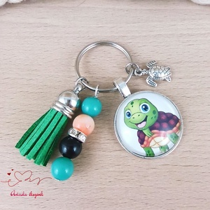 Teknősös kulcstartó zöld bojttal � cuki gyerek ajándék ovisoknak - Meska.hu