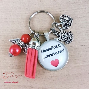 Unokáidtól szeretettel idézetes üveglencsés kulcstartó � ajándék nagymamának - táska & tok - kulcstartó & táskadísz - kulcstartó - Meska.hu