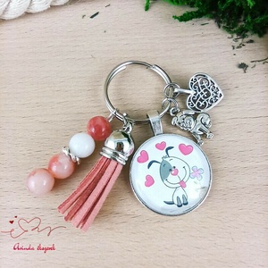 Cuki kutyás üveglencsés kulcstartó rózsaszín bojttal � ajándék gyerekeknek, Táska & Tok, Kulcstartó & Táskadísz, Kulcstartó, Ékszerkészítés, Gyöngyfűzés, gyöngyhímzés, MESKA
