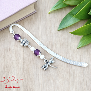 Szitakötő charm könyvjelző óvónéninek évzáróra � lila gyöngyökkel, Könyv & Zene, Könyvjelző, Ékszerkészítés, Gyöngyfűzés, gyöngyhímzés, MESKA