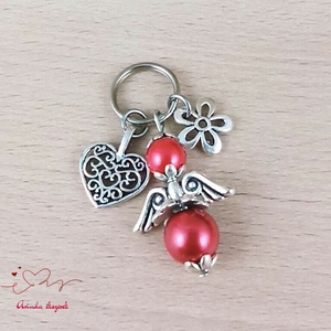 Piros angyalkás kulcstartó - pedagógusnapi ajándék tanárnak, óvónéninek, dadusnak - táska & tok - kulcstartó & táskadísz - kulcstartó - Meska.hu