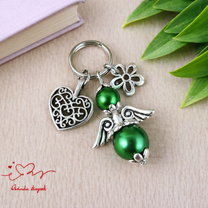 Sötétzöld angyalkás kulcstartó - pedagógusnapi ajándék tanárnak, óvónéninek, dadusnak, Táska & Tok, Kulcstartó & Táskadísz, Kulcstartó, Ékszerkészítés, Gyöngyfűzés, gyöngyhímzés, MESKA