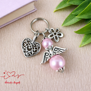 Flamingó angyalkás kulcstartó - évzáró ajándék tanárnak, óvónéninek, dadusnak, Táska & Tok, Kulcstartó & Táskadísz, Kulcstartó, Ékszerkészítés, Gyöngyfűzés, gyöngyhímzés, MESKA